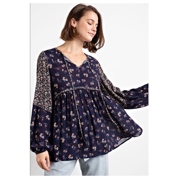 No. 270 1 LEFT ☀️Floral babydoll tunic top - Picture 3 of 7